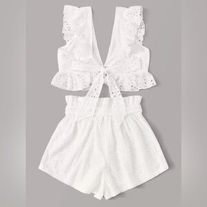 White Eyelet Crop Top and Shorts Set